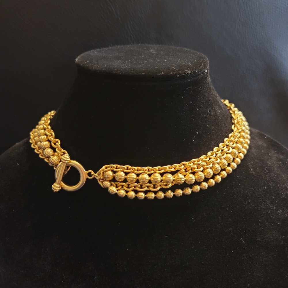 Multi-Strand With Toggle Closure, Goldtone Necklace - Vintage, Estate